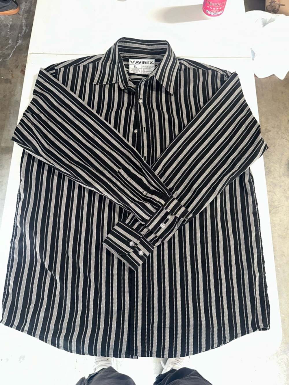 Avirex Black & White Vertical Stripe Button-Down Shirt